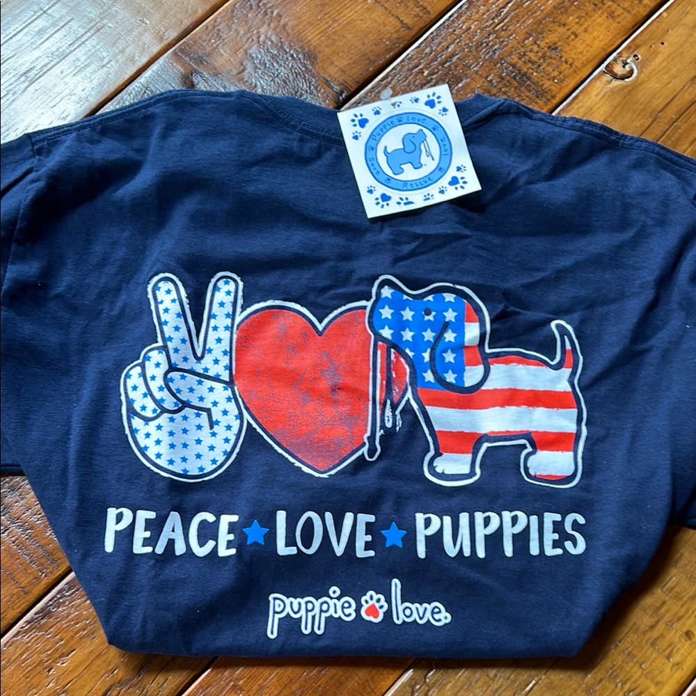 Blue Crew Neck Short Sleeve Tee with Emblem